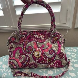 Vera Bradley Pink and White Paisley Shoulder Bag with Quilted Texture